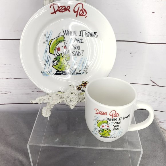 Royal Norfolk Dear God Porcelain Plate And Saucer‎ When It Rains Are You Sad - Picture 9 of 11